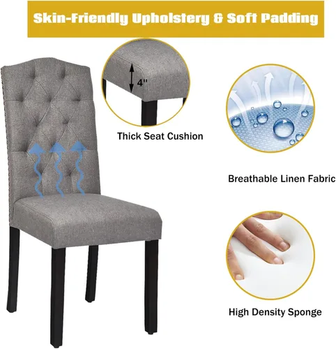 Miniatura 4 de UJOYPAD - Juego de 2 sillas de comedor copetudas, sillas de comedor de cocina tapizadas, sillas Parsons con respaldo curvado con asiento acolchado