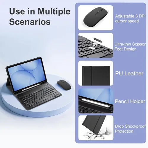 Miniatura 6 de Funda de teclado para Samsung Galaxy Tab A9 Plus de 11.0 pulgadas (SM-X210/X215/X216/X218), teclado desmontable recargable con cubierta de puerto