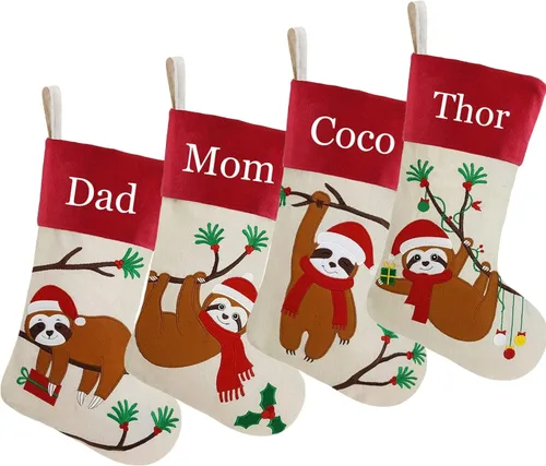 Miniatura 35 de Juego de 3, medias de Navidad personalizadas de 18 pulgadas con tecnología de bordado, diseños de Papá Noel, muñeco de nieve y renos para decoración