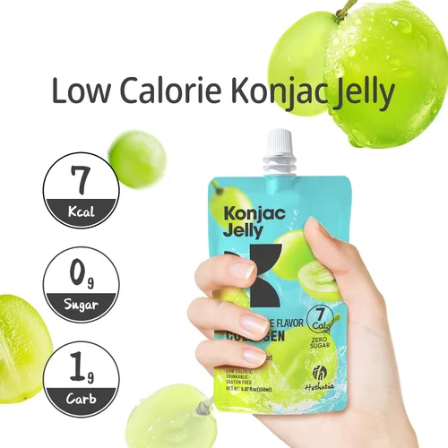 Miniatura 4 de Hethstia Konjac Jelly sabor a uva verde, 10 bolsas, gelatina de uva bebible con péptidos de colágeno, 7 Kcal, sin azúcar, sin gluten, keto, vegano