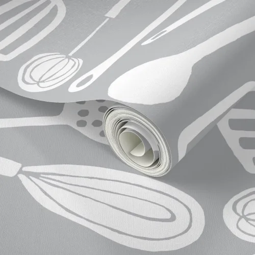 Miniatura 2 de Peel & Stick Wallpaper Swatch - Magic Kitchen Tools Driftwood Grey & White Spoon Egg Vintage Custom Removable Wallpaper by Spoonflower