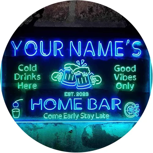 ADVPRO Letrero de Neón LED de Doble Color Personalizado con Su Nombre para Bar Casero Cerveza Año de Establecimiento Verde y Azul 16 x 12 Pulgadas