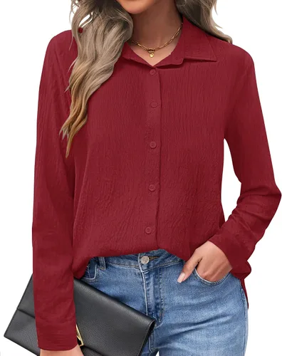 Miniatura 7 de AUSELILY - Camisas con botones para mujer, manga larga, cuello con botones, blusas casuales para el trabajo y negocios, túnicas