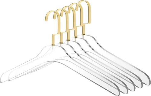 Perchas de acrílico transparente de calidad, elegante colgador de ropa con gancho plateado, percha para vestido, traje, organizador de armario, Oro