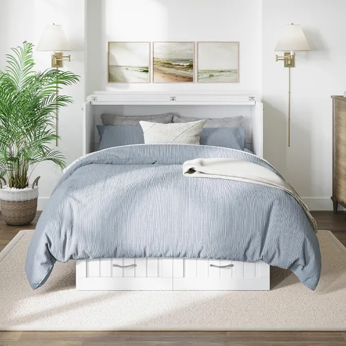 Miniatura 4 de AFI, Nantucket - Cómoda de cama Murphy de tamaño matrimonial con colchón, cajón de almacenamiento y cargador USB integrado, color blanco