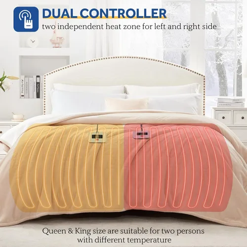 Miniatura 3 de Manta eléctrica SEALY tamaño King, manta térmica de franela y Sherpa con 10 niveles de calor y apagado automático de 1-12 horas, manta cálida