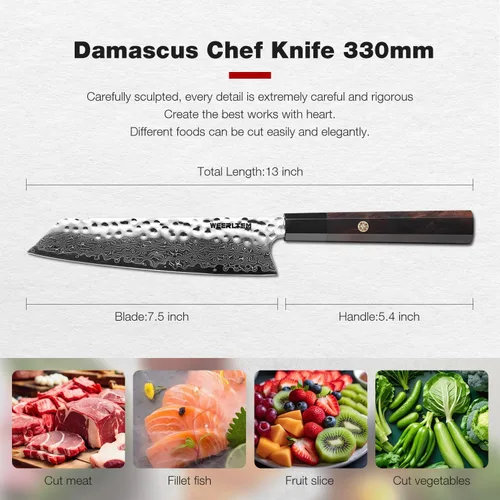 Miniatura 7 de Kiritsuke - Cuchillo de chef de 8 pulgadas, forjado a mano de 67 capas VG10 de acero de alto carbono, cuchillo de chef japonés de Damasco martillado