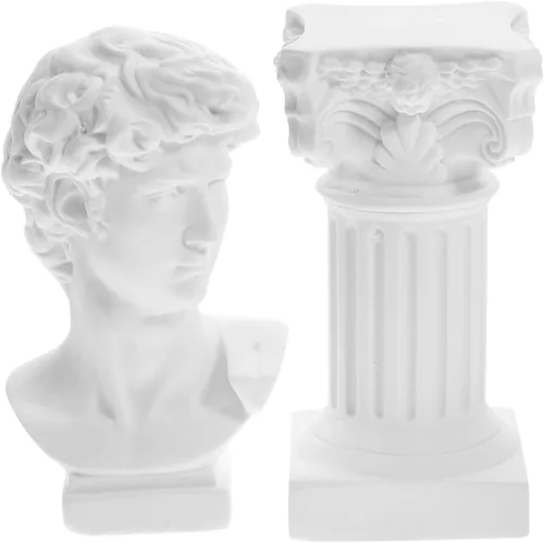 Miniatura 9 de HOMSFOU Estatua griega de David busto de resina mitología escultura pilares romanos blancos columnas griegas David Head Artist Figurine
