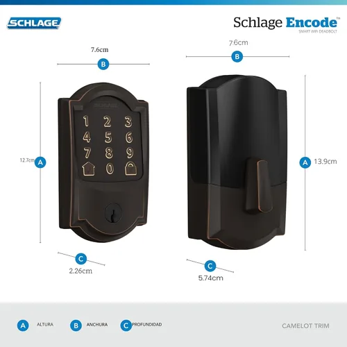 Miniatura 3 de Schlage - Cerradura inteligente Wi-Fi de codificación con borde Camelot en bronce envejecido