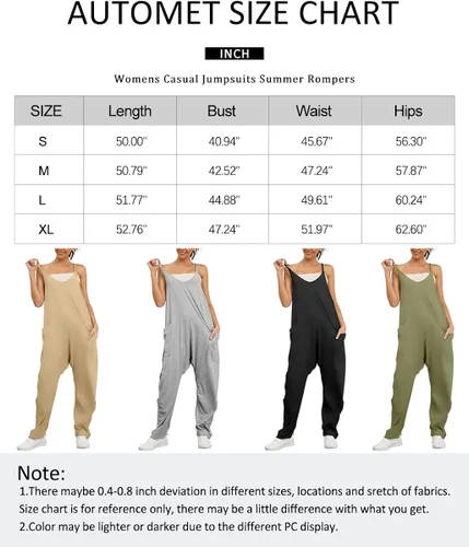 Miniatura 5 de AUTOMET Overol casual de verano para mujer, sin mangas, holgado, tirantes delgados, overoles holgados con bolsillos 2023
