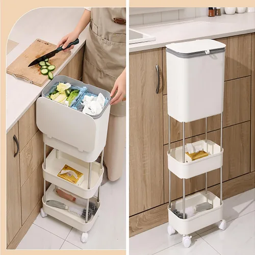 Miniatura 4 de Contenedor de compost para cocina, contenedor de compost para cocina interior, sellado, poleas fijas, botes de basura con tapas y separadores Verde