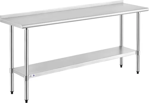 Miniatura 50 de Mesa de acero inoxidable para preparación y trabajo con protector contra salpicaduras, 24x72 pulgadas