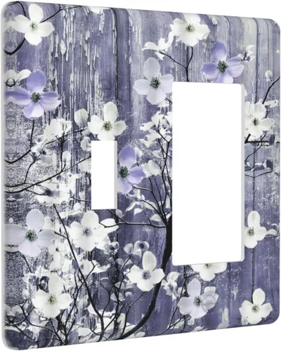 Miniatura 112 de Cubierta de interruptor de luz de 3 cuadrillas con diseño de flores azules púrpuras, cubierta de placa de pared de triple palanca, arbustos florales