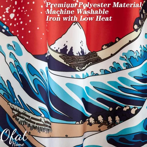Miniatura 2 de Ofat Home Godzilla and The Great Wave Off Kanagawa - Juego de cortinas de ducha con ganchos, accesorios de baño de pintura japonesa Hokusai,