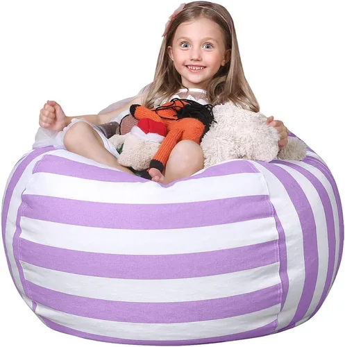 Miniatura 40 de WEKAPO Puf de almacenamiento de animales de peluche para niños, puf con cremallera rellenable para organizar juguetes de peluche, lona de algodón