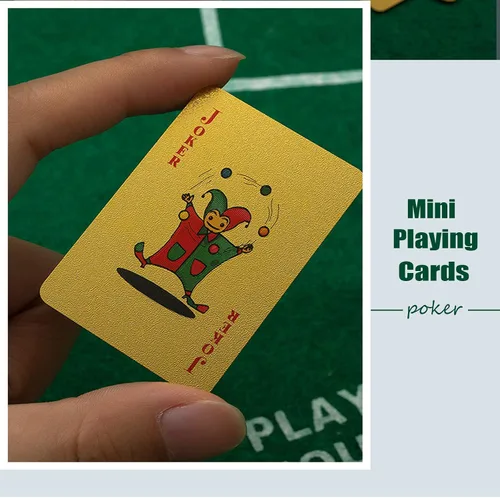 Miniatura 2 de VOVCIG Mini cartas de juego, juego de cartas en miniatura doradas de 2 barajas impermeables, cartas de póquer, cartas de póquer de viaje