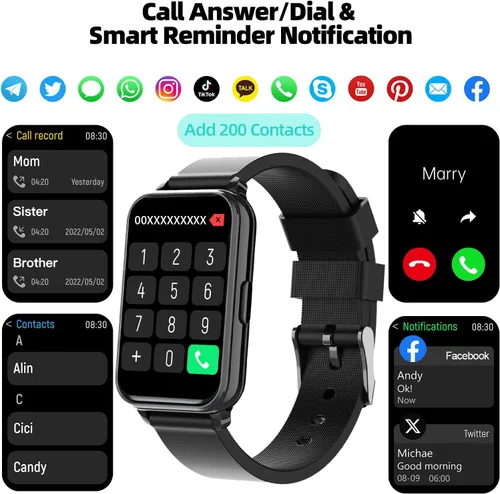 Miniatura 3 de Smart Watch Fitness Tracker Make/Answer Calls for Women Men with Heart Rate Blood Oxygen Sleep Monitor Sports Modes Step Calorie Counter IP68 Negro