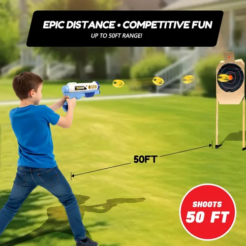 Miniatura 7 de Pistola de juguete para niños UFO Space Disc Launcher - Tirador de anillo de espuma alimentado por resorte, rango de 30 pies para jugar al aire libre