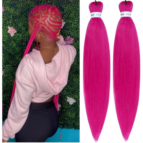 Miniatura 8 de Cabello trenzado preestirado rosa magenta, extensiones de cabello sintético de color rosa para trenzas, no tóxico, hipoalergénico