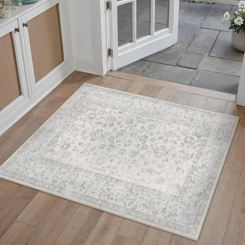 Miniatura 134 de PureCozy Alfombra de área beige de 2 x 3 pulgadas, lavable, vintage, pequeña, para entrada, cocina, suave, retro, floral, de pelo bajo, tapete