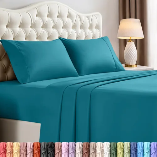 Utopia Bedding - Juego de sábanas King de 4 piezas para cama tamaño King, microfibra suave y transpirable, incluye 1 sábana bajera, 1 sábana Azul