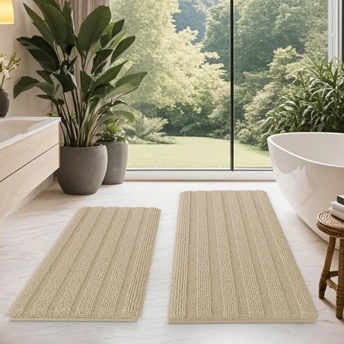 Miniatura 77 de ACCUMTEK - Juego de alfombras de baño a rayas beige de 3 piezas, ultrasuaves, antideslizantes de chenilla, alfombras de baño mullidas y absorbentes