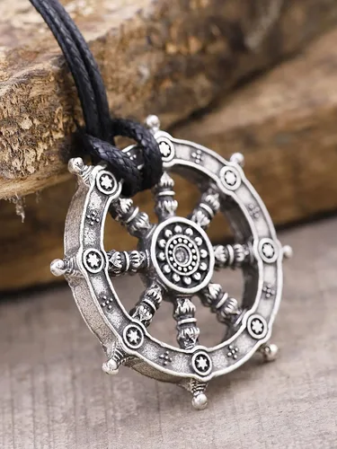 Miniatura 3 de HAQUIL Collar budista, colgante de yoga con flor de loto de la rueda de la vida del dharma, regalo de joyería para hombres y mujeres