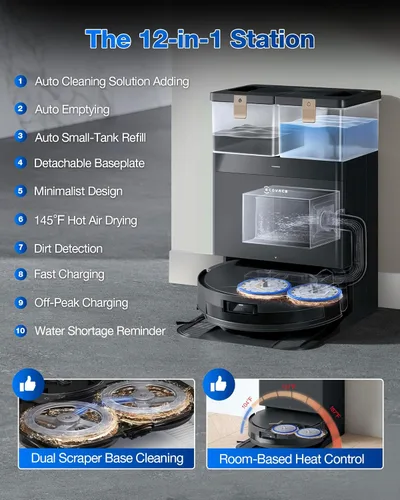 Miniatura 5 de ECOVACS DEEBOT T50 MAX PRO Omni Robot Aspirador y trapeador, succión de 18,500 Pa, elevación automática de 0.709 in, ZeroTangle y TruEdge 2.0, AIVI