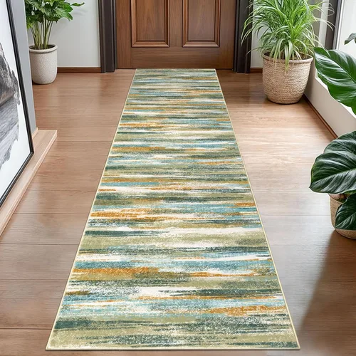 Miniatura 77 de Lansny Alfombra moderna abstracta de 2 x 5 pies, color negro, gris, blanco, lavable, alfombra de entrada para cocina, alfombra antideslizante suave