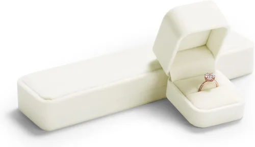 Miniatura 4 de Oirlv Caja de anillo de terciopelo para boda, día de San Valentín, anillos blancos