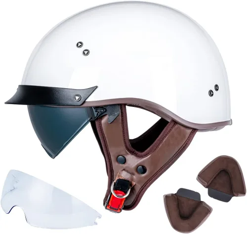 Miniatura 19 de VCOROS - Medio casco para motocicleta F07 de cara abierta, aprobado por DOT VCOROS Medio casco de motocicleta F07 de cara abierta aprobado por DOT