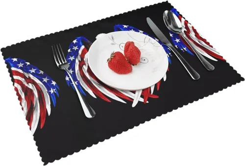 Miniatura 13 de Rectangular Placemats Set of 4, Heat Resistant Flag of Hawaii American Printed Kitchen Dining Table Mats