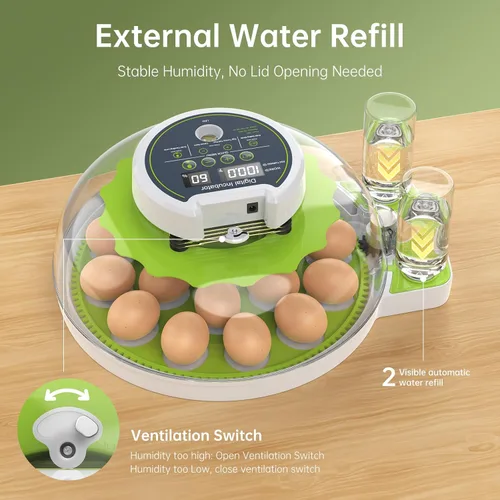 Miniatura 5 de Incubadora de 8 huevos con giro automático de huevos, control de temperatura y humedad, vela de huevos, mini incubadora digital para incubar pollo