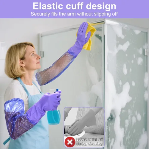 Miniatura 7 de XANGNIER Guantes largos para limpiar el baño, guantes impermeables resistentes a los productos químicos, longitud del codo, brazo completo de PVC 1