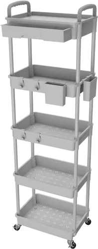 Miniatura 12 de Carrito rodante de 3 niveles con cajón, carrito de servicio REBECAT hecho de organizador de almacenamiento multifuncional para cocina, baño, sala