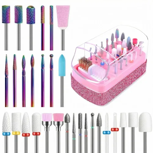 Miniatura 9 de Rolokit Juego de 6 brocas para uñas con cepillo de limpieza, brocas profesionales de carburo de tungsteno de 3/32 pulgadas, brocas para quitar