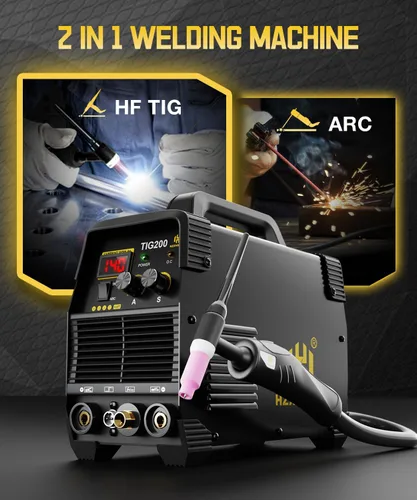 Miniatura 2 de H HZXVOGEN Soldador TIG 200A, HF TIG/Stick 2 en 1 máquina de soldadura con poste de gas, 110V 220V doble voltaje IGBT inversor TIG máquina