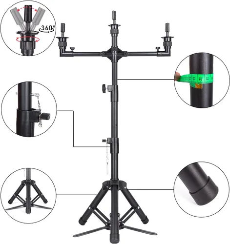 Miniatura 4 de AliLeader - Trípode para peluca de 50 pulgadas y 3 brazos (cabeza de maniquí no incluida) Acero inoxidable, para entrenamiento de peluquería
