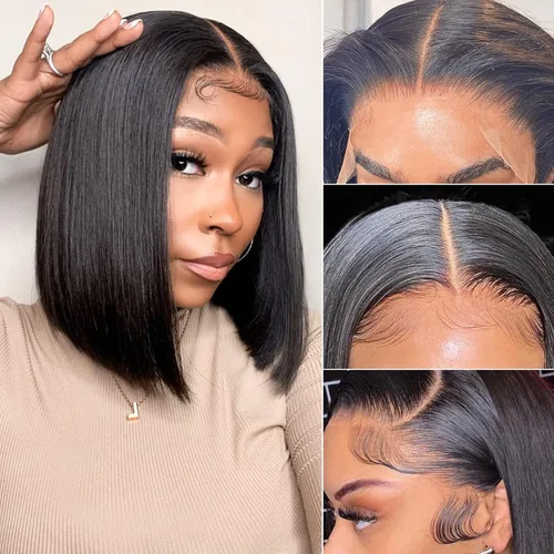 Miniatura 10 de Hoacon 613 Peluca Bob Rubia de Cabello Humano 13x4 Pelucas de Encaje Frontal para Mujeres Negras 180% de Densidad Peluca Bob de Encaje Frontal