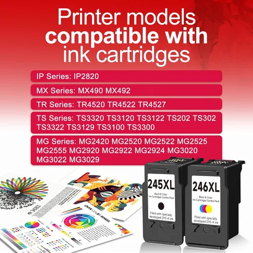 Miniatura 2 de 245XL 246XL Paquete combinado de repuesto compatible para Canon Ink 245 y 246 PG 245 XL CL 246 XL PG245 CL246 para PIXMA TR4520 MX490 MG2522 MX492