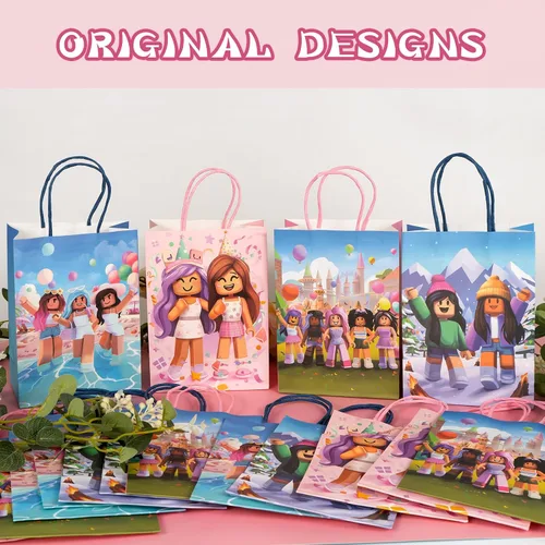Miniatura 2 de Kauai Sun 16 bolsas de fiesta temática de juegos, cuatro diseños únicos, bolsas de regalo para niñas y niños, bloques para niños, suministros