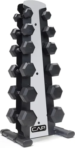 Miniatura 27 de CAP Juego de mancuernas hexagonales con revestimiento de goma con estante de almacenamiento, opciones de 100 a 210 libras, almacenamiento compacto