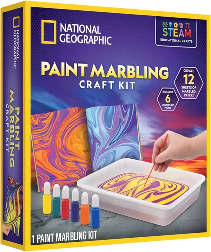 NATIONAL GEOGRAPHIC - Kit de pintura de mármol para niños, crea 12 hojas de arte de mármol con pinturas y agua, kit de pintura de artes y