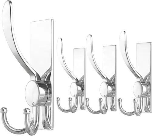 Miniatura 9 de VAEHOLD Paquete de 2 ganchos de acero inoxidable resistentes, ganchos prácticos multifuncionales para colgar albornoces, abrigos, toallas, mochilas