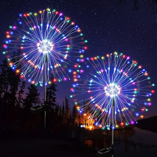 Miniatura 10 de JJGoo - Farolas solares con efecto de fuego, juego de 2, 135 LEDs, 2 modos de iluminación, luces solares para jardín al aire libre, impermeables