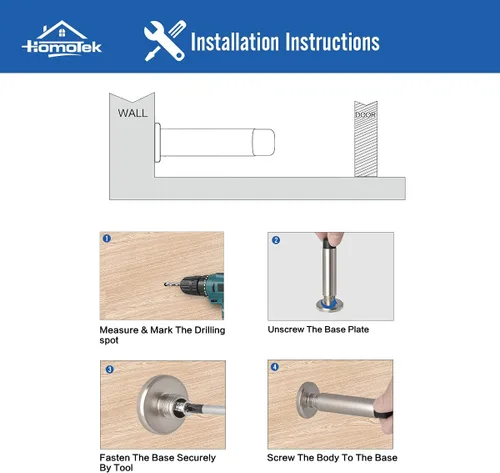 Miniatura 7 de HOMOTEK Paquete de 2 topes de puerta rígidos sólidos resistentes con punta de goma suave, protectores de pared de zinc fundido a presión de 2.8