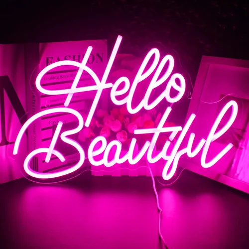 Miniatura 11 de LooKLight Letrero de neón con texto en inglés «Hello Beautiul», color blanco cálido, letras de neón para decoración de pared, letreros de luz LED