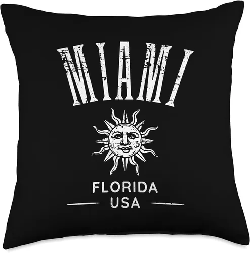 Awesome Miami Florida USA Designs and Souvenirs Miami Florida USA - Cojín de recuerdo con diseño de estilo envejecido, 18 x 18 pulgadas, multicolor