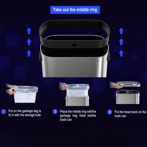Miniatura 5 de Bote de basura automático inteligente de 13 galones con tapa de sensor de movimiento, cubo de basura de acero inoxidable de 50 litros sin contacto