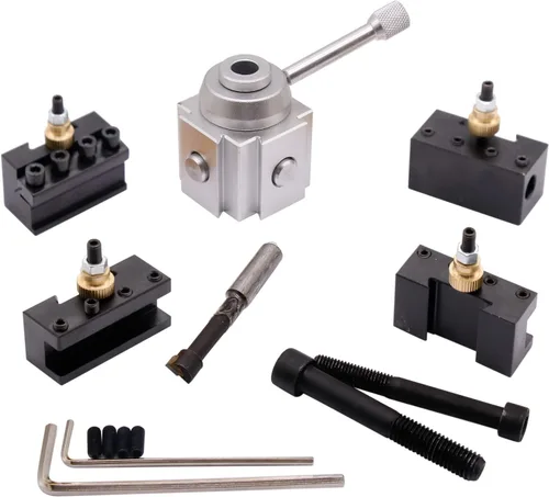 Miniatura 3 de Paquete de herramientas Mini Torno Cambio Rápido Herramienta Poste y Soportes Multifid Portaherramientas Acero de alta densidad para ranurado Corte